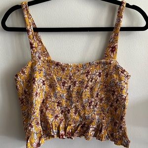 Yellow Floral American Eagle Crop Top